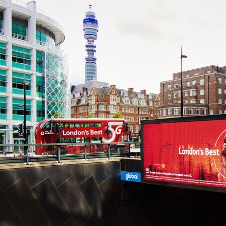 London's Best 5G bus and billboard