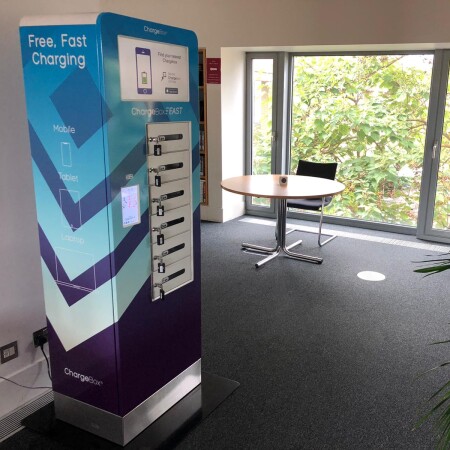 ChargeBox's Lock and Leave units with tase and chairs